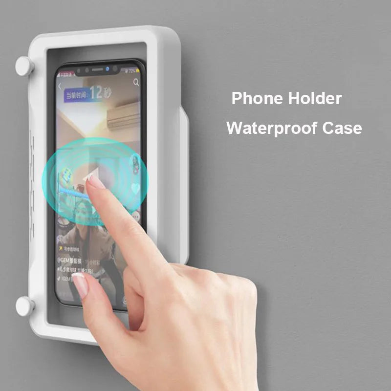 Phone Holder Bathroom Waterproof Home Wall for IPhone Case Stand Self-adhesive Touch Screen Phone Shell Shower Sealing Storage