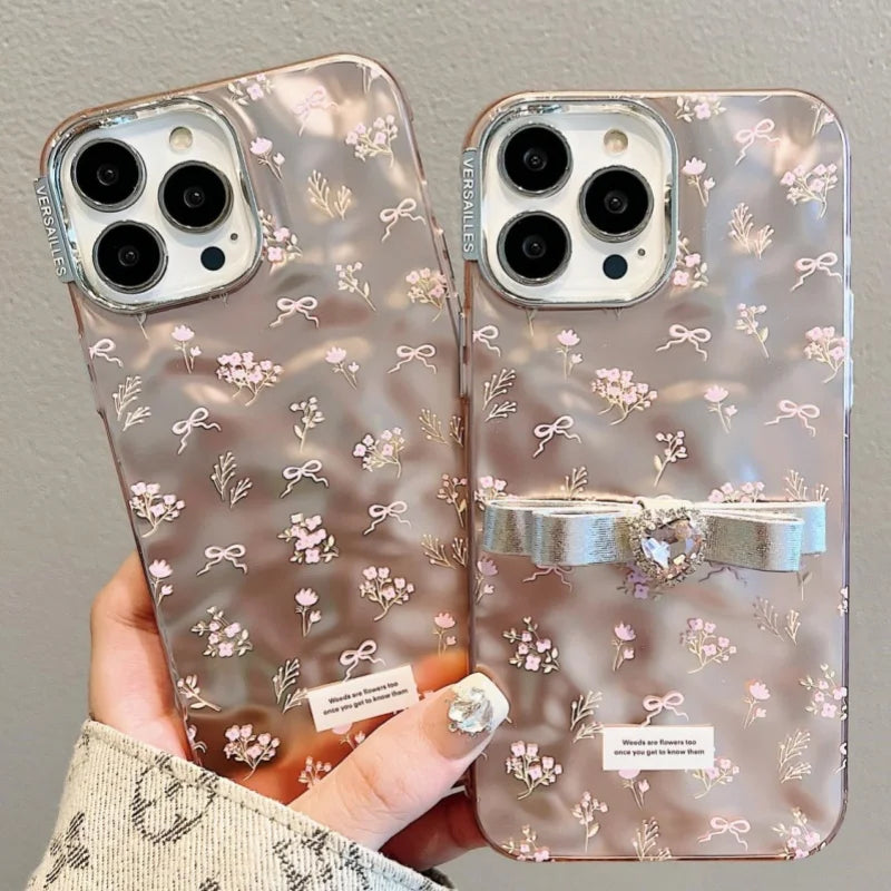 Fashion Pink Rhinestones Bowknot Phone Case Soft Silicone iPhone Case Phone Covers For iPhone 15 14 13 12 11 Pro Max14 15 Plus